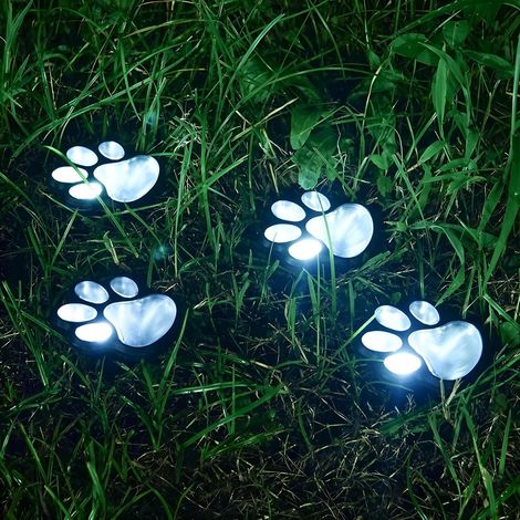 Juego de 4 lámparas solares decorativas con forma de pata de gato para jardín o camino - Luz blanca (1/5)