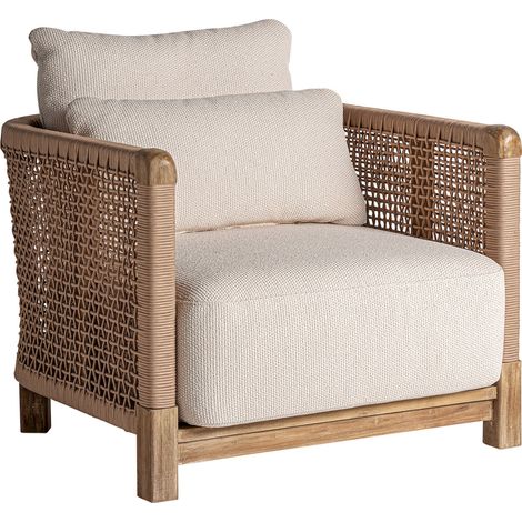 Fauteuil bohème en teck avec assise beige - beige et bois naturel (1/5)