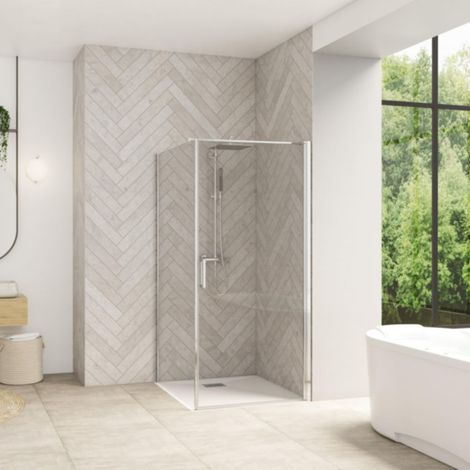 Pared lateral fija Kinedo Smart Design, 90 cm, perfil cromado, vidrio transparente - para montaje en esquina