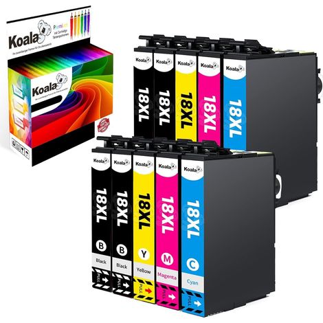 10-Pack Cartouche d’Encre Compatible pour Epson 18XL T1811-T1814 pour Expression Home XP-102 XP-202 XP-305 XP-405 XP-205 XP-302 XP-402 XP-415 XP-412 XP-315 (Noire - 470 Pages, Couleur - 450) (1/5)