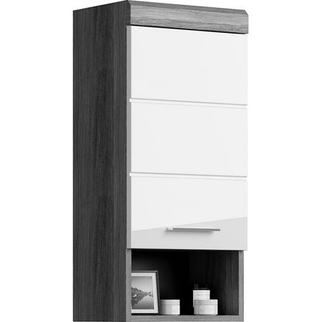 Hängeschrank ca. 37cm breit modern in Hochglanz weiß mit grau SIROCO-158 (1/4)