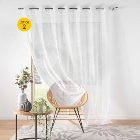 Lot de 2 Voilages carré à oeillets 240 x 240 cm voile sable Lissea Blanc