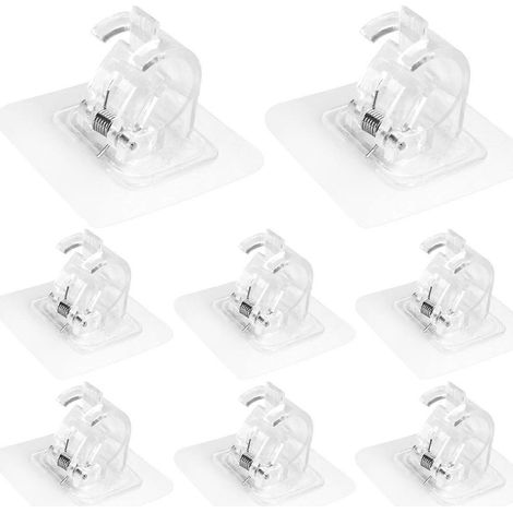 Lot de 8 supports de tringle à rideaux sans perçage, crochets de fixation et cintres pour rideaux à la maison (1/5)
