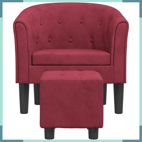 356483 Fauteuil avec repose-pied rouge bordeaux velours (1/5)