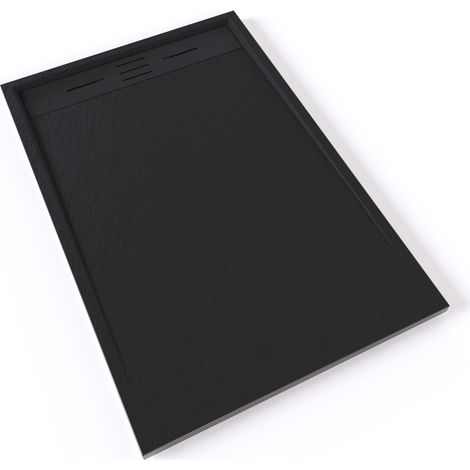 HIEMAL Receveur de douche 80 x 120 cm résine Noir aspect ardoise + bonde incluse - Salle de bain