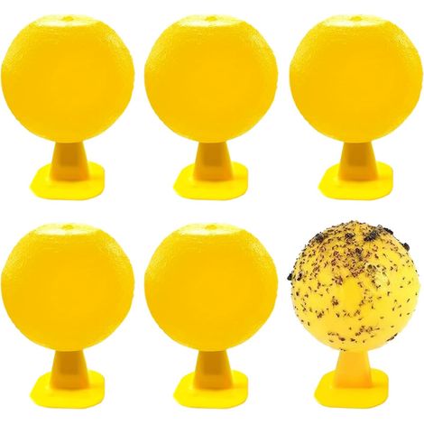 6pcs Piège à Mouche des Fruits Mouches de Fruits Jaunes Boules Boule De Piège à Mouches Suspendue pour Pots de Fleurs balcons Cours vergers Cuisine Mouches deFruits Fourmis moustiques et araignées (1/5)