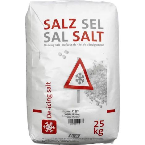 Könner & Söhnen – Sel de déneigement 25kg – Cristaux de sel pour verglas – Application manuelle ou mécanique – Température d'efficacité jusqu'à -15°C