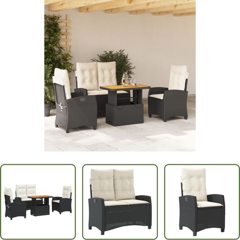 vidaXL Relaxsessel - 4-tlg. Garten-Essgruppe mit Kissen Schwarz Poly Rattan (1/5)