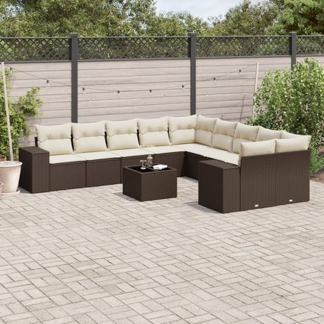 Set de sofás de jardín 11 pzas cojines ratán sintético marrón vidaXL (1/3)