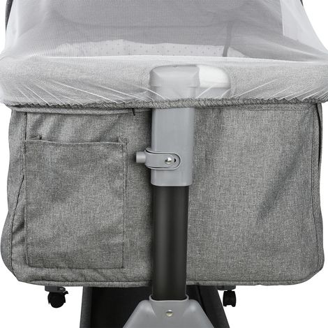 Babybett, faltbares Babybett, klappbare Seitenteile, höhenverstellbar, Netzfenster, Aufbewahrungskorb auf Rädern – Grau (1/5)