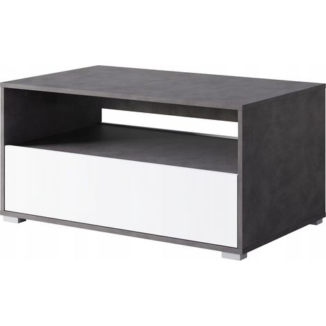Tavolino rettangolare da soggiorno con ripiano e vano contenitore, 90 cm, Matera, bianco. (1/5)