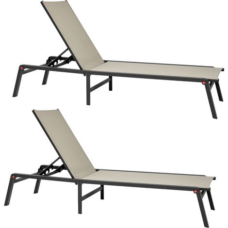 Mophorn Juego de 2 tumbonas para exterior, capacidad de 181 kg, diseño plegable, 5 posiciones ajustables, montaje sencillo, sillas reclinables de aluminio para playa, jardín o patio. (1/5)
