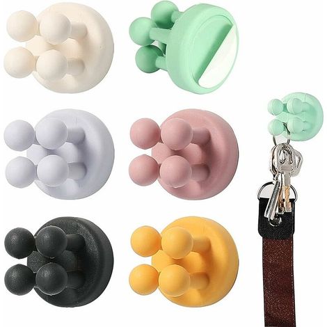 6 Pièces Supports Muraux pour Brosse à Dents, Porte-Brosse à Dents Mural en Silicone, Auto-Adhesif Crochets Adhésif pour Salle de Bain, Cuisine, Bureau, Prise d'alimentation, câble, Rasoir, clés (1/5)