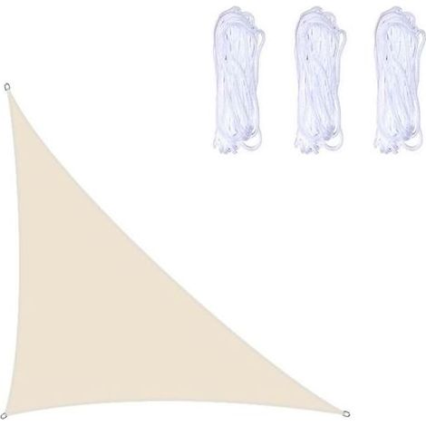 Voile d'ombrage Triangulaire - 3x4x5 m - blanc cassé - résistant à l'eau - Protection Contre Le Vent - Protection UV - pour Jardin (1/5)