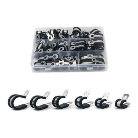 Kit de 52 colliers de serrage en caoutchouc, type P, en acier inoxydable, pour tuyaux et tuyaux. 6 tailles disponibles : 6/8/10/13/16/19 mm. (1/5)