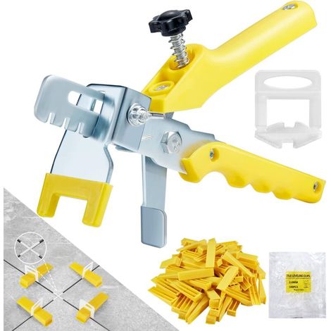 Fliesen-Nivelliersystem 2 mm für Verlegehilfe, 300 Clips + 100 Keile + 100 Kreuze + 1 Zange als Hilfe beim Verlegen von Fliesen, Fliesenkeil-Set für Heimwerker und Profis