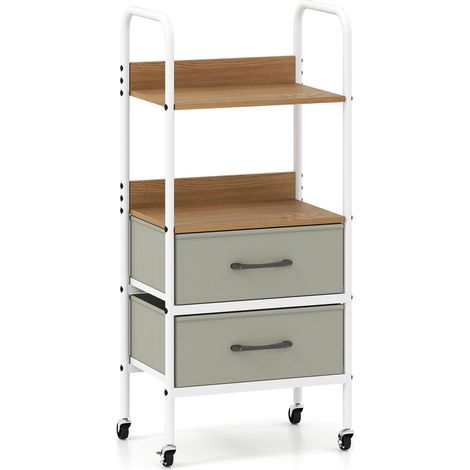 Pour cuisine, bureau ou chambre, rangement mobile avec chariot à 2 tiroirs et 2 étagères ouvertes (1/5)