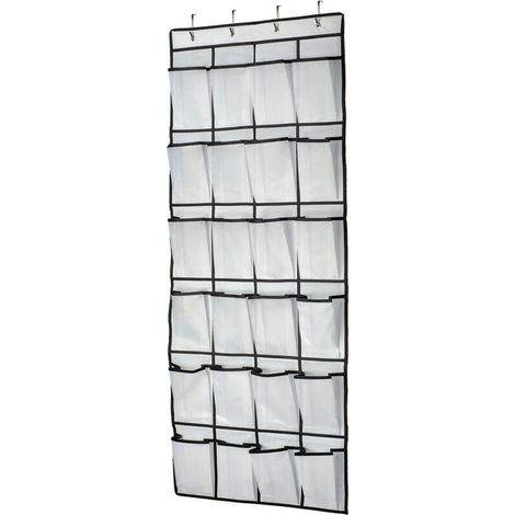 Blanc Organiseur à suspendre sur une porte, étagère à chaussures, rangement à chaussures, 24 grandes poches en maille pour chambre à coucher, salle