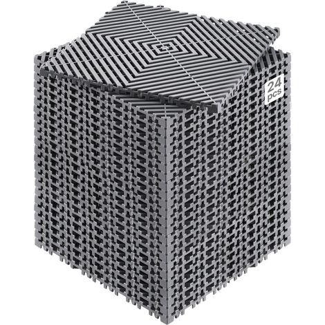 Tapis de drainage emboîtable, 310x310 mm, dalles de sol de drainage modulaire emboîtable, 24 pcs, coussin de sol à épisser en PP antidérapant gris, tapis de douche, pour garage, jardin, cuisine (1/5)