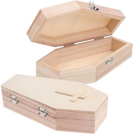 2-Piece Wooden Miniature Coffin Halloween Box, Khaki Party (1/5)