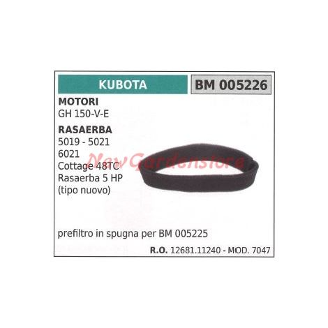 KUBOTA Schwamm-Luftvorfilter KUBOTA Motor GH 150-V-E Rasenmäher 5019 5021 6021 005226