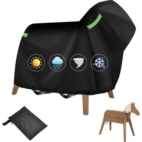 420D Outdoor Wooden Horse Cover 140 x 100 x 130 cm Waterproof Black Universal Protective Cover with Drawstring Buckle Reflective Strips (1/5)