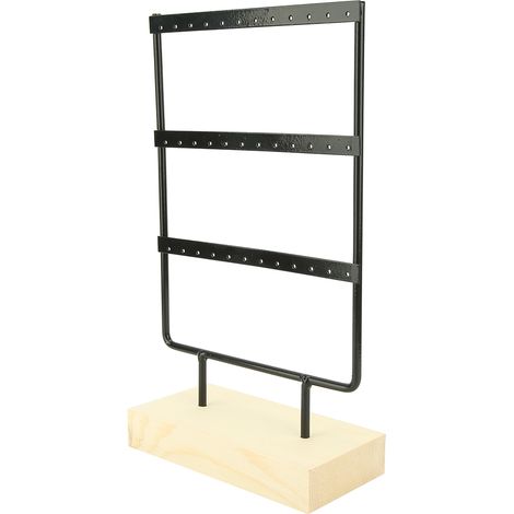 Présentoir à bijoux en bois à 36 trous avec crochets métalliques, style rétro minimaliste, pour boucles d'oreilles et colliers, noir. (1/4)