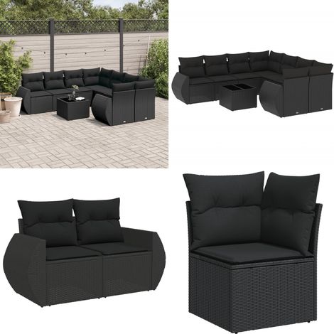 9-tlg. Garten-Sofagarnitur mit Kissen Schwarz Poly Rattan - Gartenmöbel Set - Esszimmergarnitur - Rattan Möbel - Outdoor Möbel - Balkonmöbel - Home & Living (1/5)