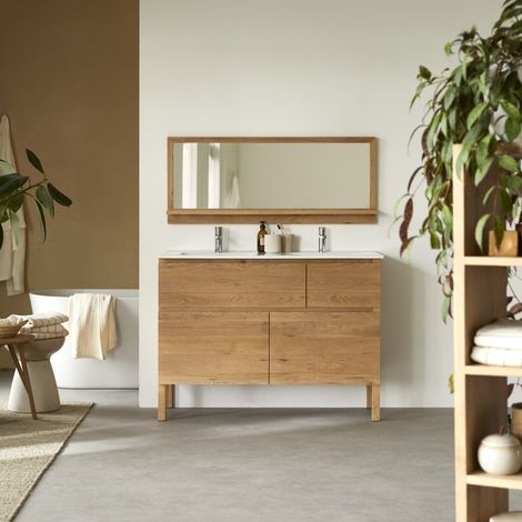 Meuble Salle de bain en bois de chêne et céramique 120 Easy (1/5)