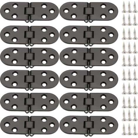 Charniere Porte, 12 Pièces Charnière Pliante 180 Degrés,Charnière Invisible,Charnière plate,Flip Top Charnière avec vis, pour Table Pliante, Armoire, Caisse en Bois, Portes(Noir) (1/5)