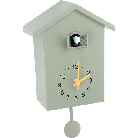 Horloge murale nichoir à oiseaux, style nordique, avec chant d'oiseau, à suspendre au pendule, pour bureau, chambre ou salon, verte (1/5)