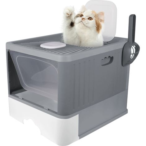 Haloyo® Cassetta igienica chiusa per gatti, Toilette, con paletta, Vassoio per lettiera per gatti, 48x37x38cm, Grigio (1/5)