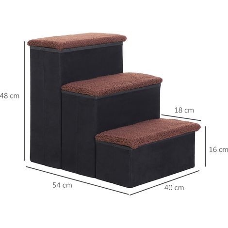 Escalier pour chien PawHut, 3 marches, 48 cm de hauteur, pliable, pour petits animaux et animaux âgés, escalier pour chat, rampe pour chien, aide à l'accès au lit, canapé, fauteuil et voiture, noir (1/5)