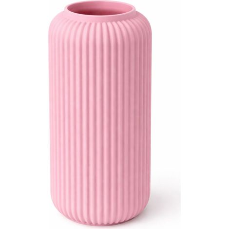 Vase rose, fin, rainuré, moderne, minimaliste, japandi (1/3)