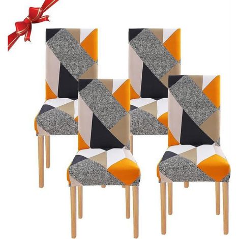 Housse de Chaise Salle à Manger Extensible 4 Pièces,Housse de Chaise Universelle Lavables,Couverture (1/4)