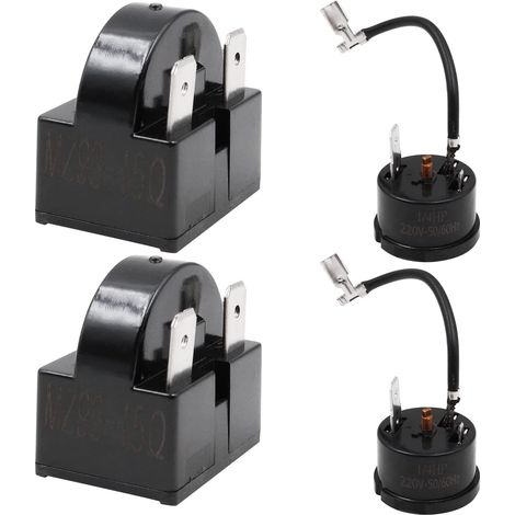 Lot de 2 relais de démarrage de compresseur 3 broches 15 Ohm + 2 protecteurs de surcharge de compresseur 1/4 HP pour réparation de réfrigérateur (1/5)