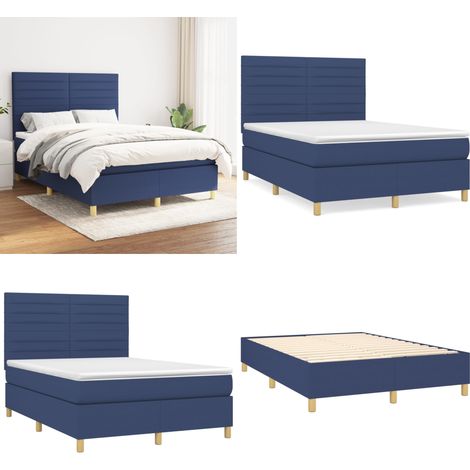 Sommier à lattes de lit avec matelas Bleu 140x190 cm Tissu - Lit Double - Lit Tapissier - Literie - Chambre À Coucher - Matelas À Ressorts Ensachés - Home & Living