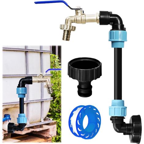 Robinet Ibc Col De Cygne De Cuve, Robinet Cuve 1000, 3/4 Pouces Adaptateur Ibc Avec Col De Cygne, Raccord Cuve Ibc Robinet Kit pour Réservoir D'eau De Pluie De 1000 L, Accessoires pour Tonneau De Plui (1/5)