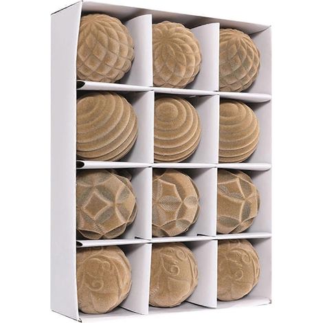 12 Stück beflockte Weihnachtskugeln, 8 cm, bruchsicher, zum Aufhängen, für Weihnachtsbaum und Weihnachtsdekoration, Khaki (1/5)