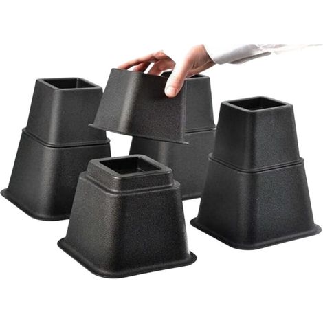 verstellbare Möbelfüße (4 hohe, 4 niedrige) - Platzsparende Erhöhungen für Bett, Tisch und Sofa (8 bis 20 cm) (Schwarz)