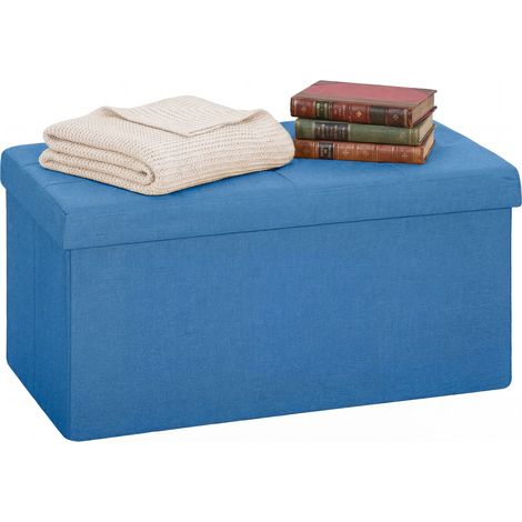 HOMCOM puff almacenaje, banco almacenaje plegable, 84 L, 76x38x38 cm, tapizado en lino sintético, baúl de almacenamiento, carga 120 kg, azul claro