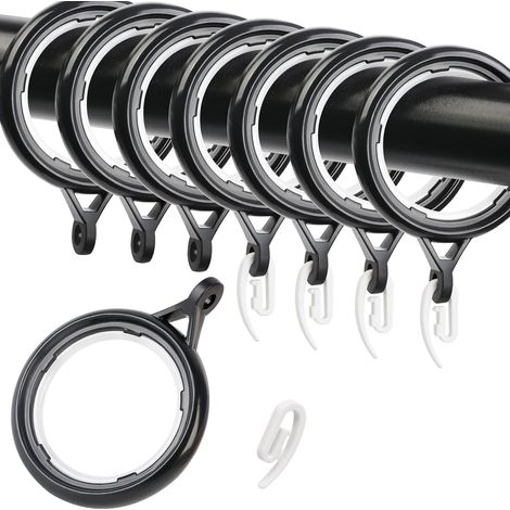 32 Anneaux Plastique pour Rail Rideaux  Crochets pour Douche, Fenêtres, 35 mm, Faciles à Installer (Noir)
