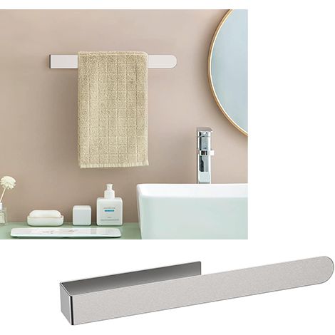 1 PCS Porte Serviette Salle de Bain sans Perçage, Porte-Serviettes Gris en INOX, 23 CM, Mural (1/5)