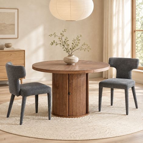 2er-Set moderne Esszimmerstuehle aus grauem Stoff mit T-Rueckenlehne OKWISH (1/5)