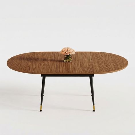 ELVMI Ovaler Esstisch aus MDF mit Metallbeinen für Esszimmer und Küche, Walnuss Schwarz, 200 x 120 x 73.66 cm (1/5)