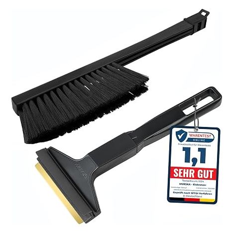 Car Ice Scraper with Broom, Brass Ice Scraper with Snow Brush, Winter Broom for Car Windshield - Car Snow Brush (Black) (1/5)