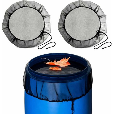 Filet de citernes de pluie de 80 cm avec cordon de serrage, 2 filets réglables pour tonneau de pluie, filet à mailles fines pour citernes de pluie, filet de protection résistant aux intempéries (1/5)