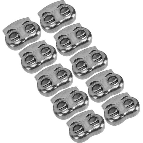 Lot de 10 bloque-cordons, embouts de serrage pour lacets de chaussures, boucle à ressort ronde en alliage de zinc, couleur titane. (1/5)