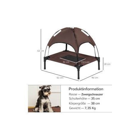 Lit pour chien surélevé 61x46x62 cm en métal brun, avec baldaquin, pour extérieur FloraGrace (1/5)