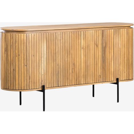 Sklum – Buffet en bois de manguier 81cm x 160cm x 45cm – 4 portes – Pieds en fer pour solidité – Meuble élégant pour salon ou chambre (1/5)